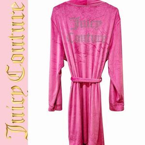 Juicy Couture Pink Rhinestone Logo Velour Robe- Pink Yarrow
